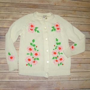 Vintage Chunky Knit Embroidered Sweater 60's White
